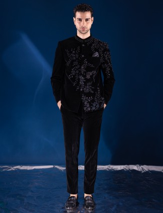 Black velvet embroidered indowestern