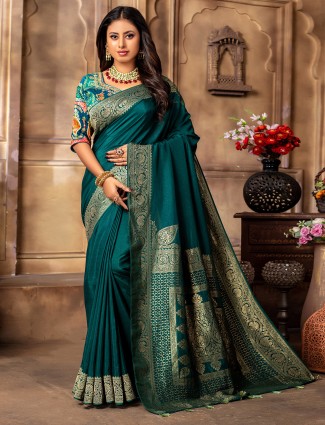 Green silk printed festive wear salwar suit