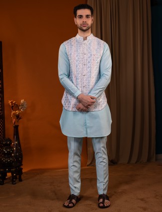 White and light blue silk waistcoat