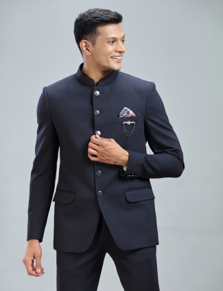 Navy jodhpuri suit in premium terry rayon fabric
