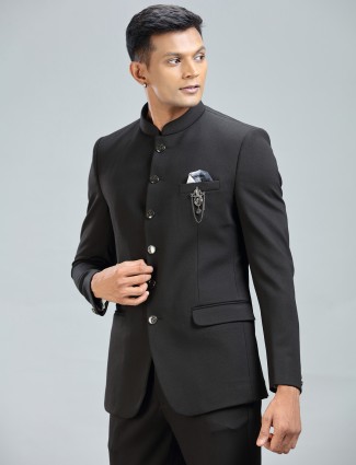 Black jodhpuri suit in luxurious terry rayon fabric
