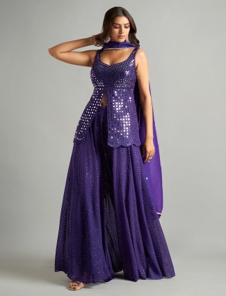 Dazzling purple palazzo suit in georgette