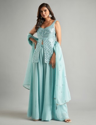 Gorgeous sky blue georgette palazzo suit