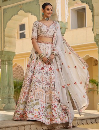 Stunning cream linen satin lehenga choli