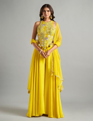 Stunning yellow palazzo suit with dupatta