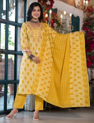 Stunning yellow printed kurti set