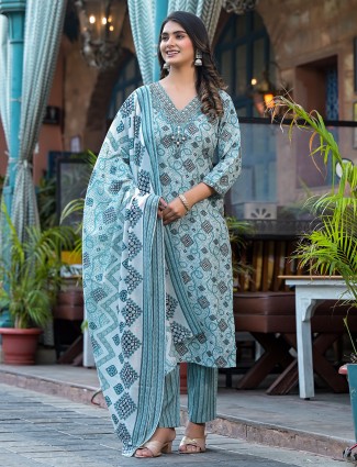 Cotton blue kurti set with dupatta