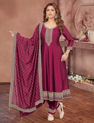 Elegant silk wine salwar suit