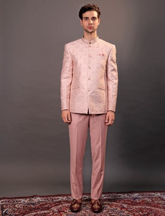 Light pink terry rayon jodhpuri suit for men