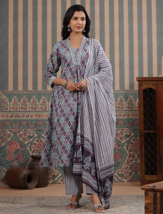 Newest purple printed kurti set