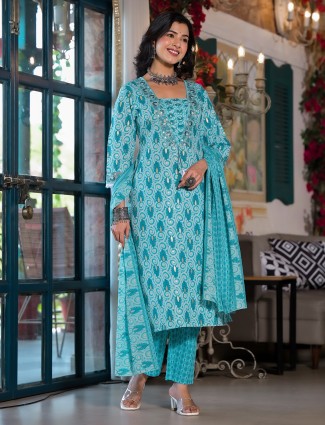 Amazing aqua printed kurti set