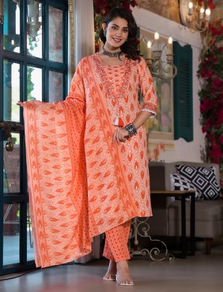 Latest orange printed kurti set