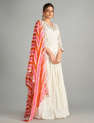 Cream lehenga suit with dupatta