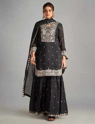 Stunning black chiffon sharara suit