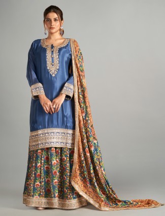 Classy blue chiffon palazzo suit