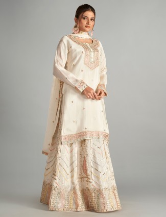 Cream chiffon lehenga suit