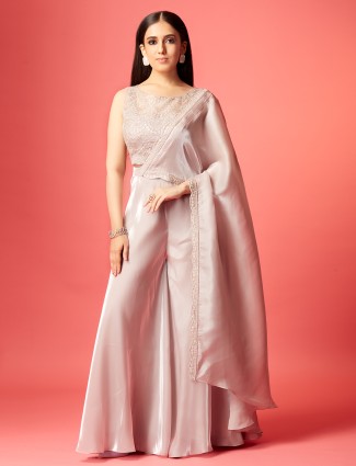 Mauve organza pink palazzo suit