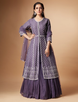 Pretty purple raw silk lehenga suit