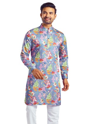 Amazing blue printed silk kurta