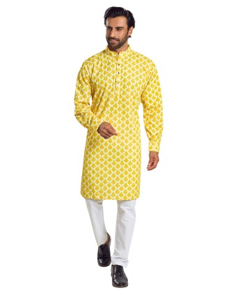 Gorgeous yellow cotton printed kurta suit