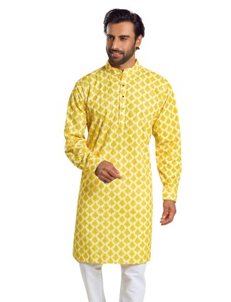 Classic yellow printed cotton kurta