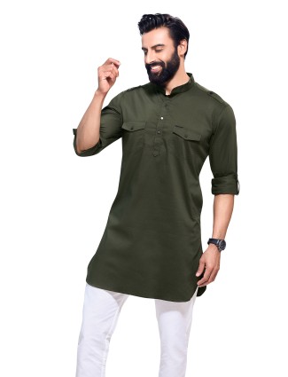 Plain olive cotton kurta