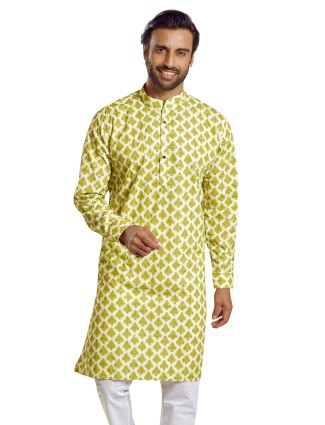 Cotton green printed kurta