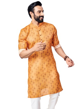 Stunning printed orange kurta