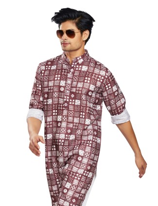 Trendy wine cotton printed kurta