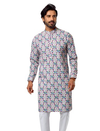 Pink and blue printed kurta suit