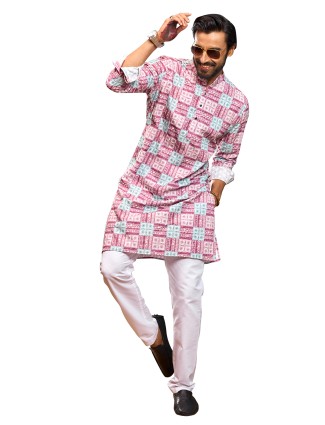 Pink printed embroidery kurta