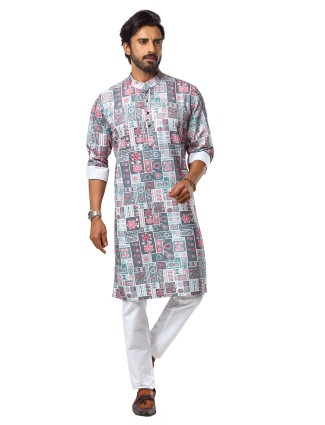 Stylish grey printed cotton kurta suit