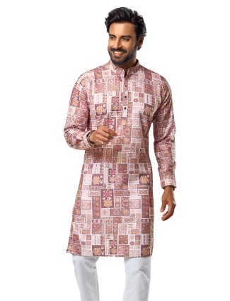 Stylish pink printed cotton kurta