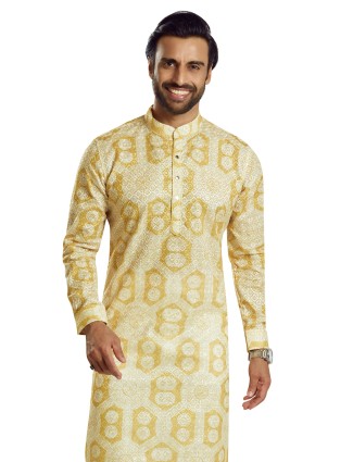 Yellow printed kurta in georgette