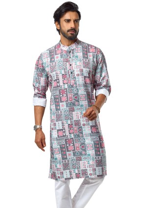 Stunning grey printed cotton kurta