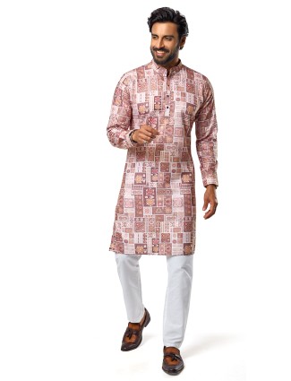 Glamorous pink printed cotton kurta suit