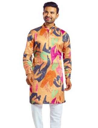 Latest silk printed peach kurta