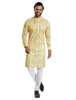 Stunning printed yellow kurta suit