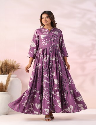 Newest purple cotton printed kurti