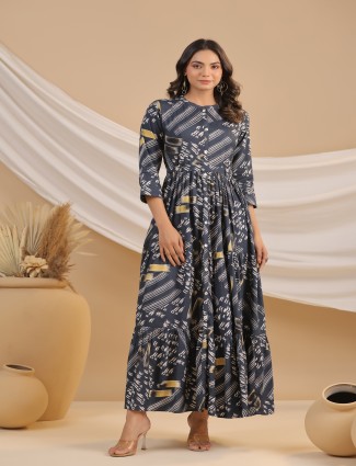 Printed navy cotton casual kurti