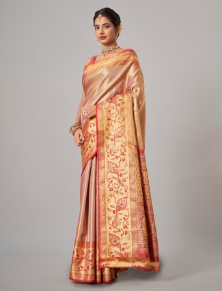 Gold kanjivaram silk saree for wedding