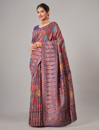 Navy pashmina silk saree