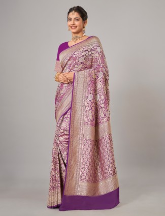 Purple banarsi silk saree