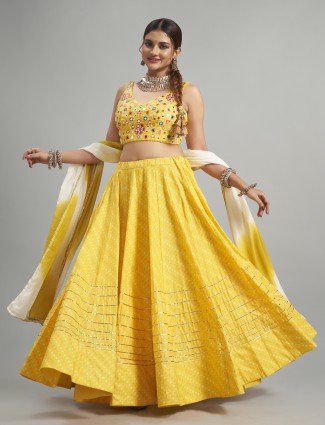 Elegant yellow cotton silk chaniya choli