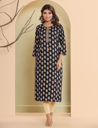 Latest cotton navy printed kurti