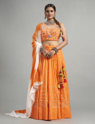 Stunning orange cotton silk chaniya choli