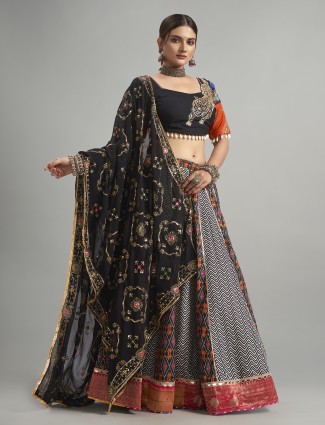 Cotton silk white and black chaniya choli