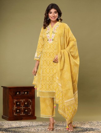 Printed yellow kurti set with dupatta