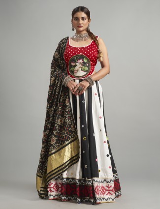 Black and white printed lehenga choli