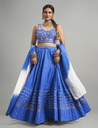 Blue cotton silk chaniya choli with dupatta